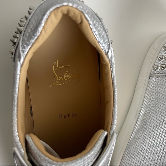 Christian Louboutin Low Sneaker Vieira 2 Spike Men 45.5 Silver Glittered Leather - Picture 14 of 15